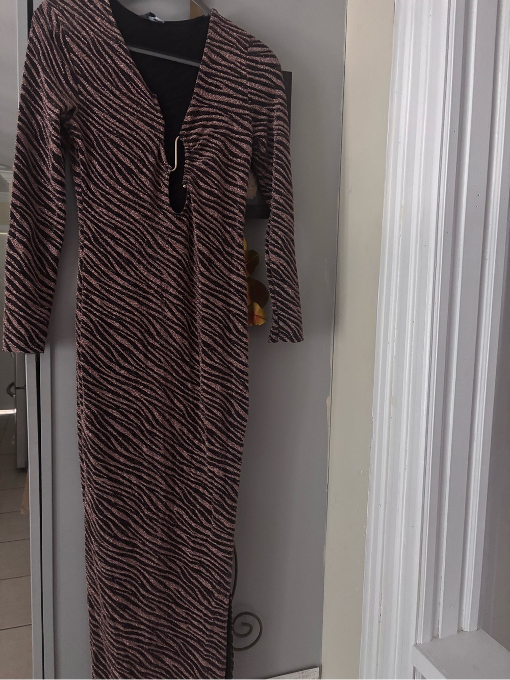 Fashion Nova Black and Pink Zebra-Print Maxi Dress